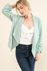 And The Why Stretch Non-Wrinkled Basic Open-Front Blazer Mint OutfitFlow