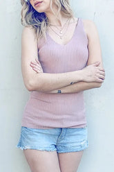 And The Why Ribbed Knit Slim Tank Mauve OutfitFlow