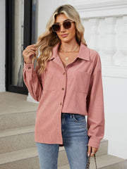 Button Up Long Sleeve Shirt with Breast Pockets OutfitFlow