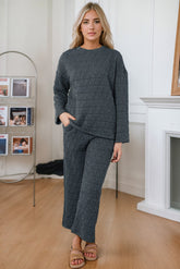 Round Neck Top and Pocketed Pants Lounge Set Black OutfitFlow
