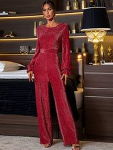 Perfee Cutout Round Neck Long Sleeve Jumpsuit Deep Red OutfitFlow