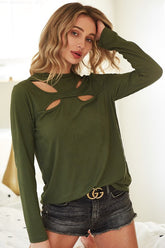 BiBi Butterfly Looking Cutout Rib Knit Top Army Green OutfitFlow