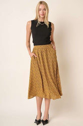 Mittoshop Printed Midi Skirt Mustard OutfitFlow