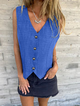 V-Neck Button Up Vest Coat Royal Blue OutfitFlow