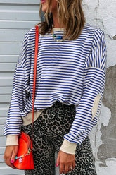Striped Round Neck Dropped Shoulder Sweatshirt Stripe OutfitFlow