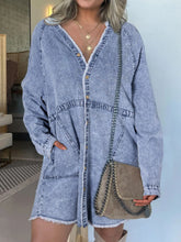 Full Size Button-Front Long Sleeve Denim Shirt Dress Plus Size Blue OutfitFlow