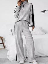 Plus Size Half Zip Long Sleeve Top and Pants Set Gray OutfitFlow