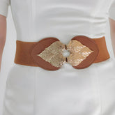 Alloy Leaf Buckle Elastic Belt Caramel One Size OutfitFlow