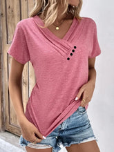 Decor Button Short Sleeve T-Shirt Red OutfitFlow