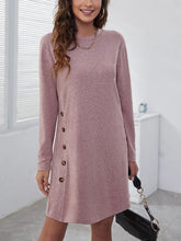 Round Neck Long Sleeve Mini Dress Dusty Pink OutfitFlow
