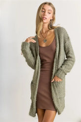 ADORA Comfy Fuzzy Sweater Cardigan NEW OLIVE OutfitFlow