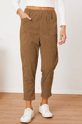 Pocketed Elastic Waist Pants Camel OutfitFlow