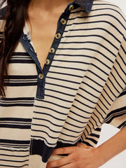 Striped Oversized Half Button Shirt Dress OutfitFlow