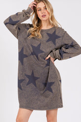 SAGE + FIG Washed Star Print Round Neck Dress Dark Gray OutfitFlow