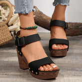 Peep Toe Block Heel Sandals Black OutfitFlow