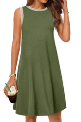 Round Neck Sleeveless Mini Tank Dress Moss OutfitFlow