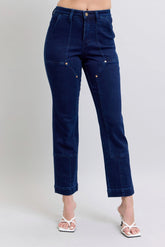 Judy Blue Full Size Hw Work Wear Knee Patch Straight Jeans Plus Size OutfitFlow