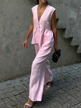 One Button Peplum Top and Pants Set Blush Pink OutfitFlow