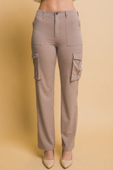 Love Tree High Rise Cargo Pants with Pockets Taupe OutfitFlow