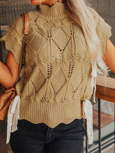 Openwork Turtleneck Sweater Vest Camel OutfitFlow