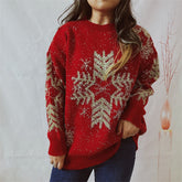 Snowflake Pattern Long Sleeve Sweater Red OutfitFlow