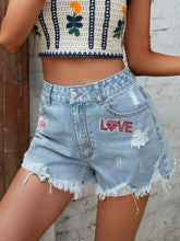 LOVE Distressed Raw Hem Denim Shorts Light OutfitFlow