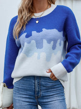 Contrast Round Neck Sweater Royal Blue Trendsi