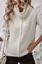 Central Seam Turtleneck Sleeveless Sweater Vest White OutfitFlow