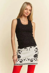 Davi & Dani Rhinestone Lace Trim Detail Tank Black OutfitFlow