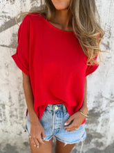 Full Size Round Neck Short Sleeve T-Shirt Plus Size Red OutfitFlow