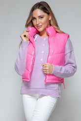 Snobbish Zip Up Turtleneck Shiny Quilted Vest Hot Pink OutfitFlow