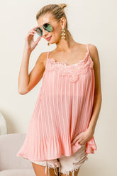 BiBi Front Lace Detailed Pleated Chiffon Cami Blush OutfitFlow