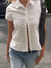 Devine Button Down Collared Neck Short Sleeve Shirt White OutfitFlow