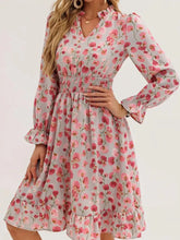 Floral Notched Flounce Sleeve Dress Blush Pink OutfitFlow