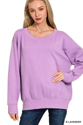 Zenana Fleece Boat Neck Sweatshirt B LAVENDER Trendsi