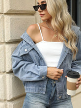 Washed Button Up Hooded Denim Jacket Blue OutfitFlow