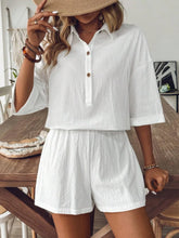 Collared Neck Half Sleeve Top and Shorts Set White OutfitFlow
