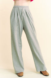 Davi & Dani Rhinestone Elastic Waist Wide Leg Pants Gray OutfitFlow