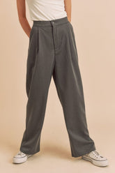 Aemi + Co High Waist Wide Leg Pants with Side Pockets Charcoal OutfitFlow
