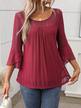 Round Neck Three-Quarter Sleeve Top Deep Purple OutfitFlow
