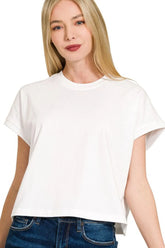Zenana Premium Cotton Relaxed Crop Tee WHITE OutfitFlow