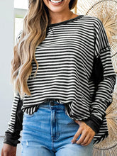 Striped Drop Shoulder Casual Top Black OutfitFlow