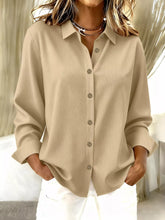 Plus Size Casual Long Sleeve Button-Down Shirt Tan OutfitFlow