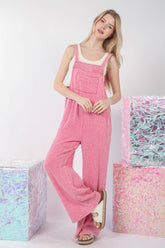 VERY J Texture Washed Wide Leg Overalls Hot Pink OutfitFlow