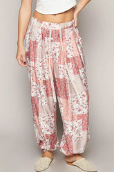 POL Drawstring Floral Patchwork Wide leg Pants ROSE MULTI OutfitFlow