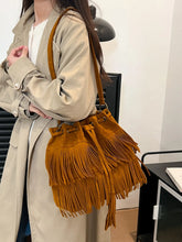 Fringe Drawstring Shoulder Bag Terracotta One Size OutfitFlow