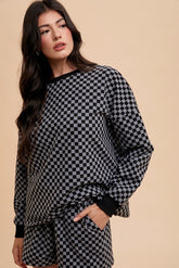 Annie Wear Checkered Round Neck Top and Drawstring Shorts Set Black OutfitFlow