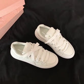 Lace Up Round Toe Sneakers White OutfitFlow