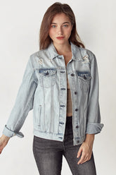 RISEN Distressed Button Up Jacket Light OutfitFlow