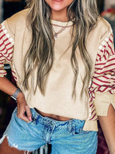 Stripe Sleeve Patchwork Casual Sweatshirt Beige Trendsi